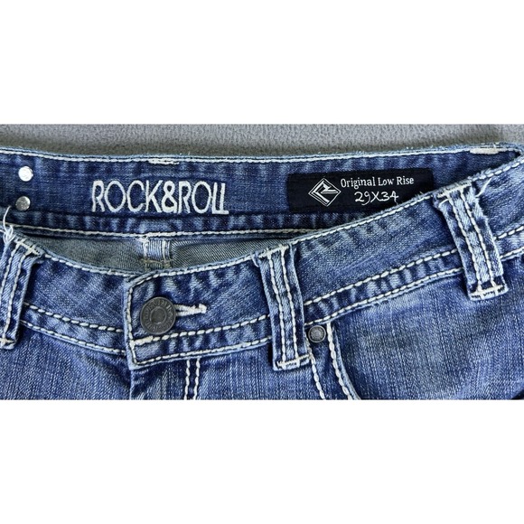 Rock and Roll Jeans 29 Blue Original Low Rise Bootcut Flare Distressed Bling Y2K - Picture 13 of 14